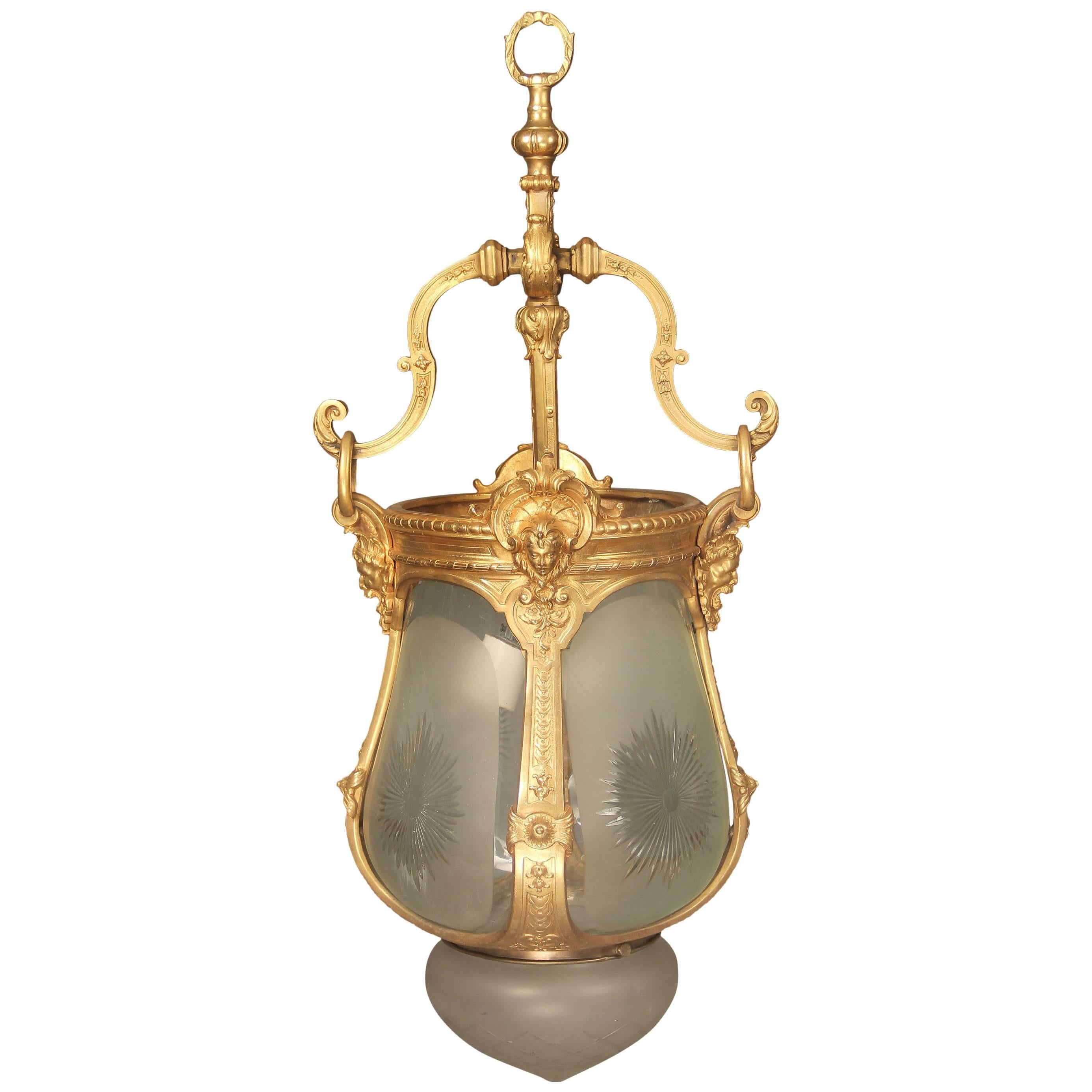 Late 19th Century Gilt Bronze and Cut-Glass Hall Lantern For Sale