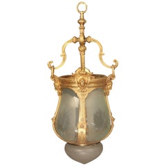 Late 19th Century Gilt Bronze and Cut-Glass Hall Lantern
