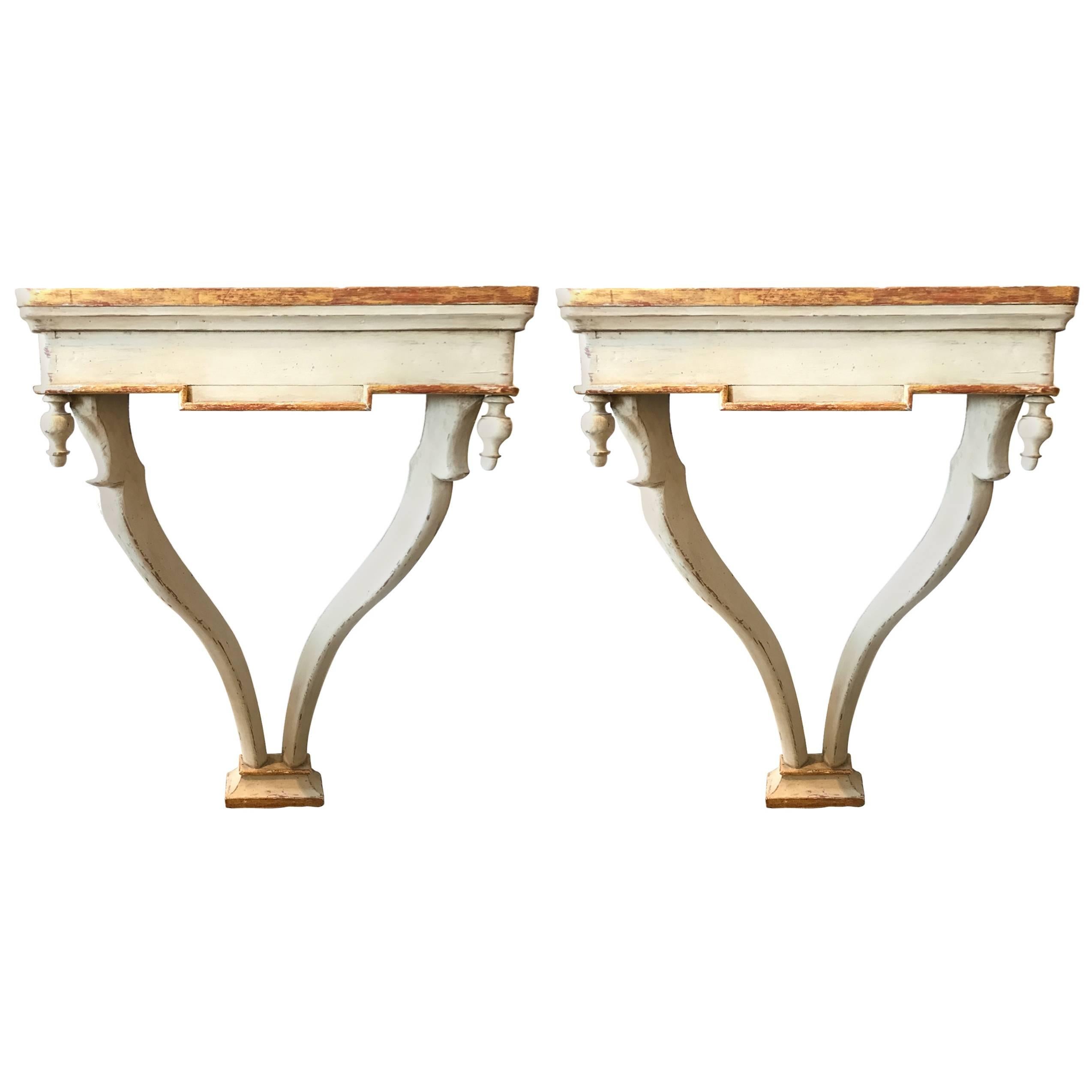 19th Century Pair of Paint and Gilt Console Tables