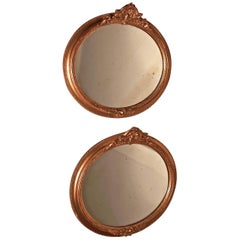 Antique Rare Pair of 19th Century Regency Style Oval Gilt Mirrors