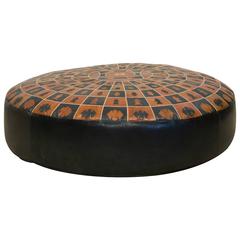 Ottoman Upholstered in 1970s Vintage Leather Patchwork