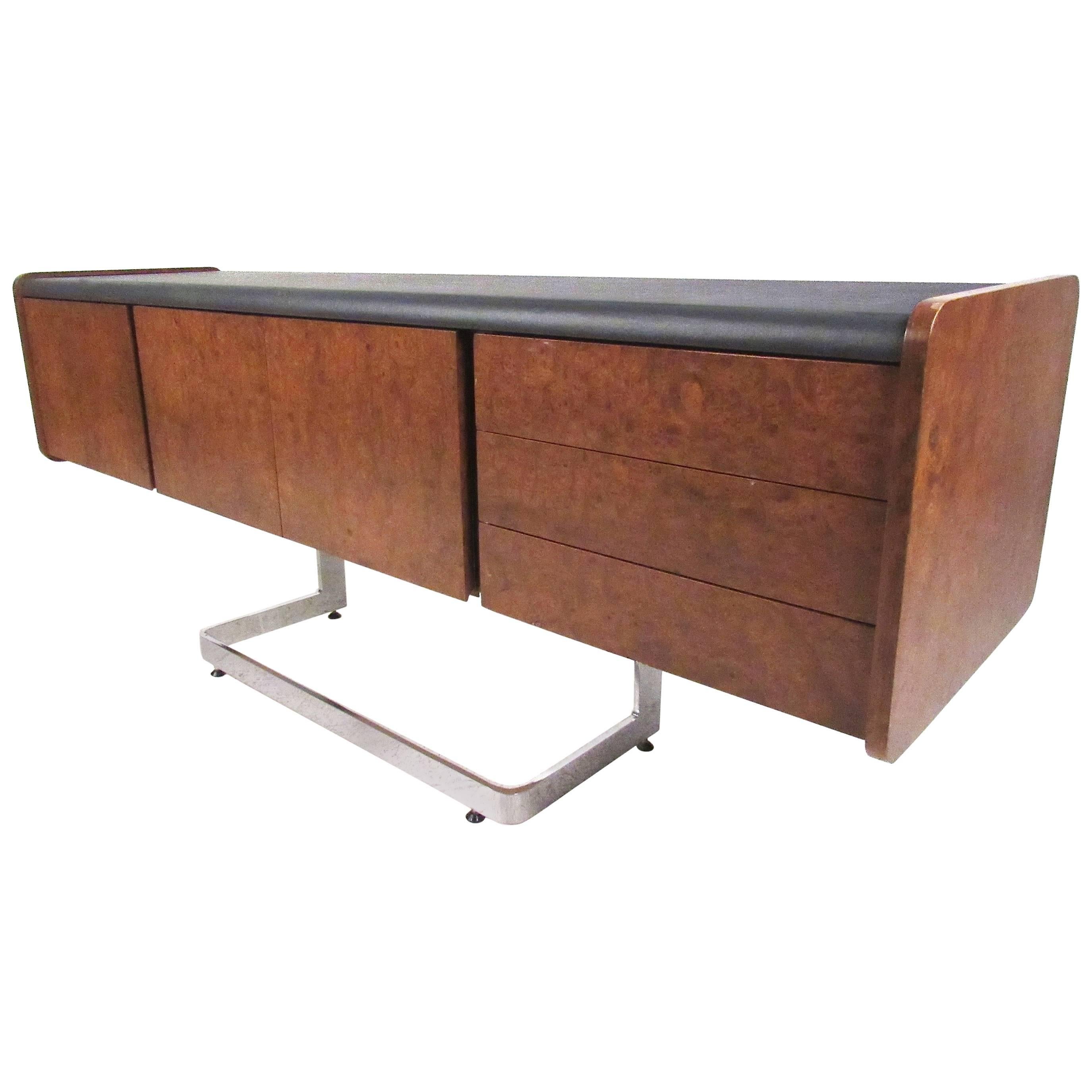 Ste. Marie & Laurent Burl Wood and Chrome Credenza For Sale