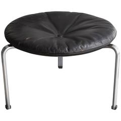 Oversize PK 33 Stool with Leather Seat and Steel Frame