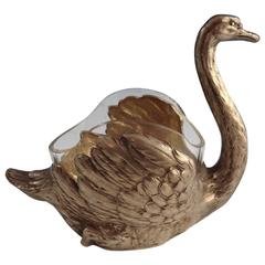 German 800 Silver Swan Centrepiece with Glass Insert, Very Unique Piece