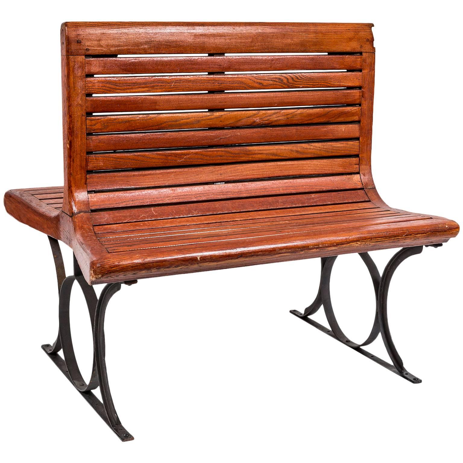 1920s French Paris Metro Second Class Double Sided Wooden Slatted Bench