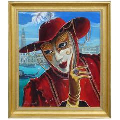 Vintage Magnificent Rare Framed Orig Alex Levin Painting "Fortune Teller", circa 2000