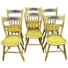 Set of Six Yellow Paint Decorated Chairs, New England, circa 1840
