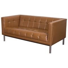 Mid-Century Modern Cognac Tufted Sofa