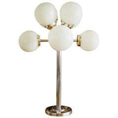 Monumental American Space Age Chrome Eight-Branch Table Lamp with Glass Globes