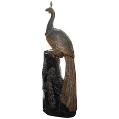 Superb Life-size 19th C Anglo-Indian Carving of a Peacock 2