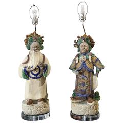 Grand Scale Pair of Tang Style Figural Lamps 2