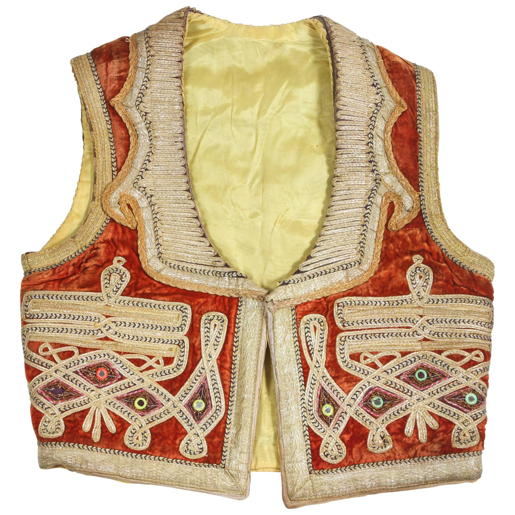 19th Century Antique Ottoman Red and Gold Thread Embroidered Vest