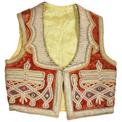 19th Century Antique Ottoman Red and Gold Thread Embroidered Vest