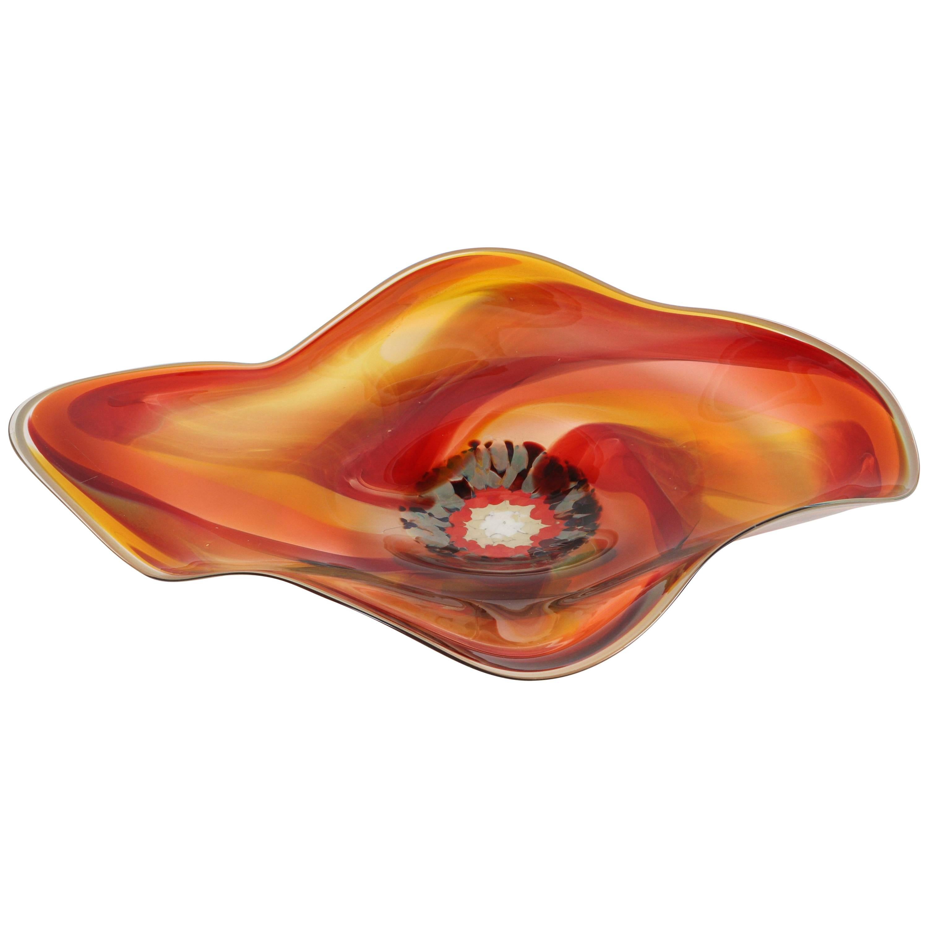 Large decorative handblown Murano style art glass wall sculpture.
One of a kind commission. Handcrafted by Neder in 1999.
Earth tone colors edgy modern red and amber glass flower wall piece sculpture.
Handcrafted by Neder in 1999. Signed and