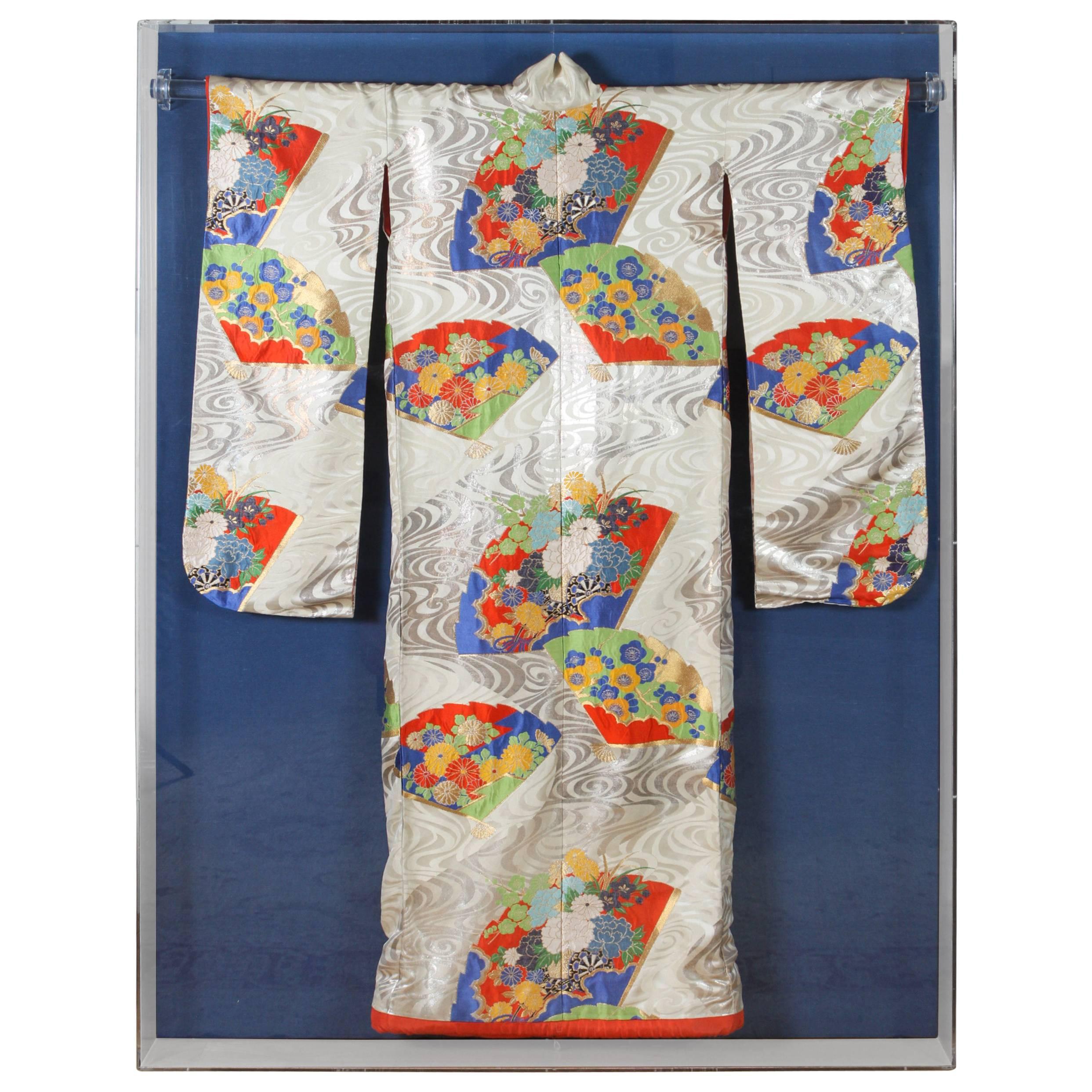 Framed Japanese Ceremonial Kimono in a Lucite Box