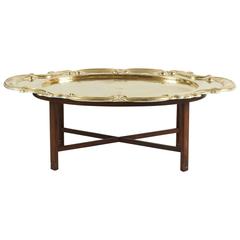 Hollywood Regency Oval Brass Tray Table 10