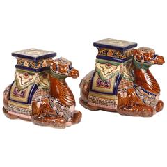 Pair of Camels Ceramic Garden Seats or Side Tables