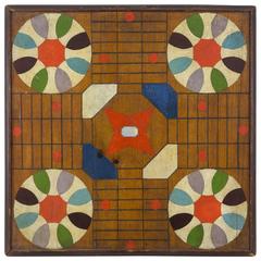 Antique Double Sided Gameboard, Parcheesi and Checkers