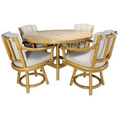 Mid-Century Ficks Reed Co. Round Rattan Game Table with Four Swivel Armchairs 3