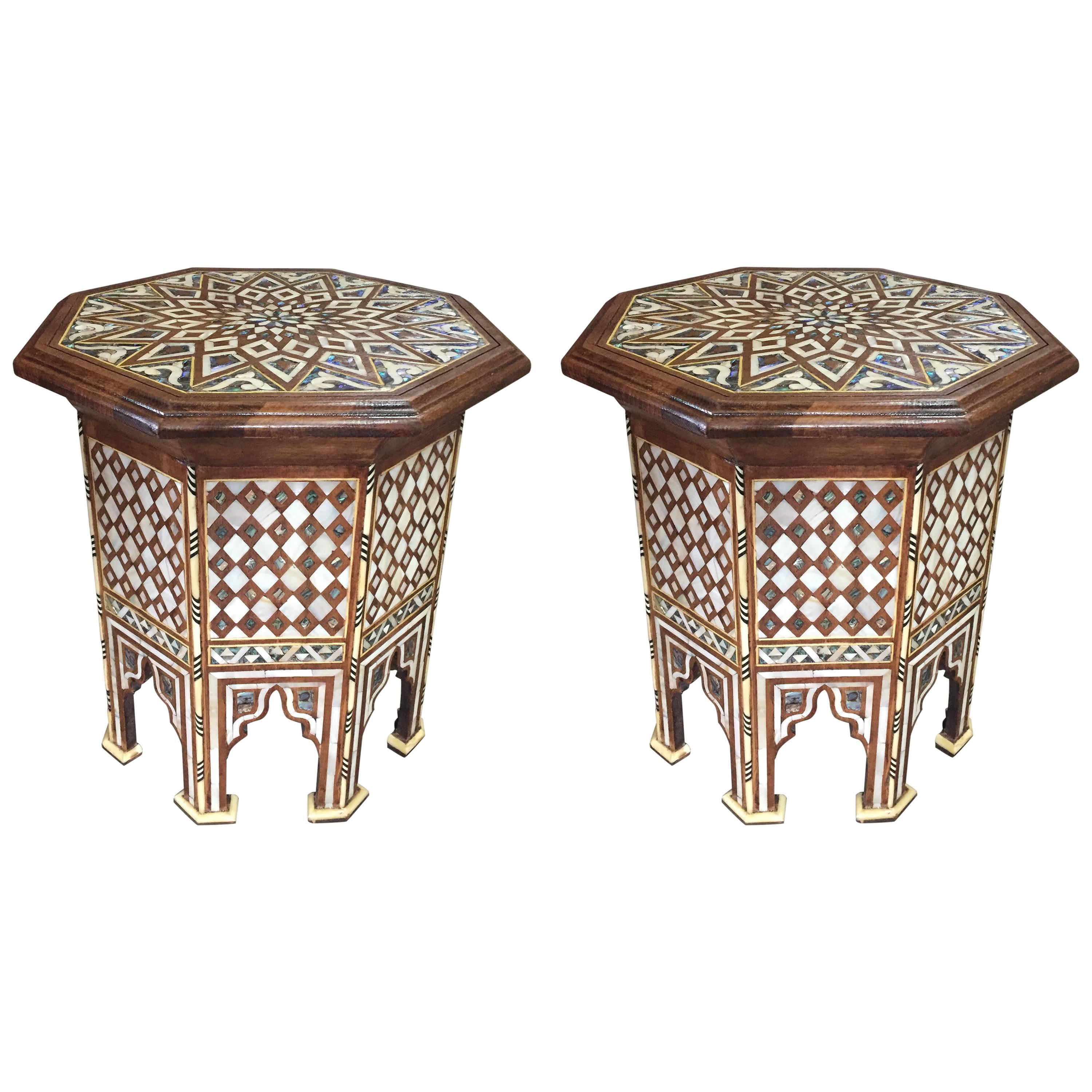 Pair of Moroccan Abalone and Mother-of-Pearl Side Tables