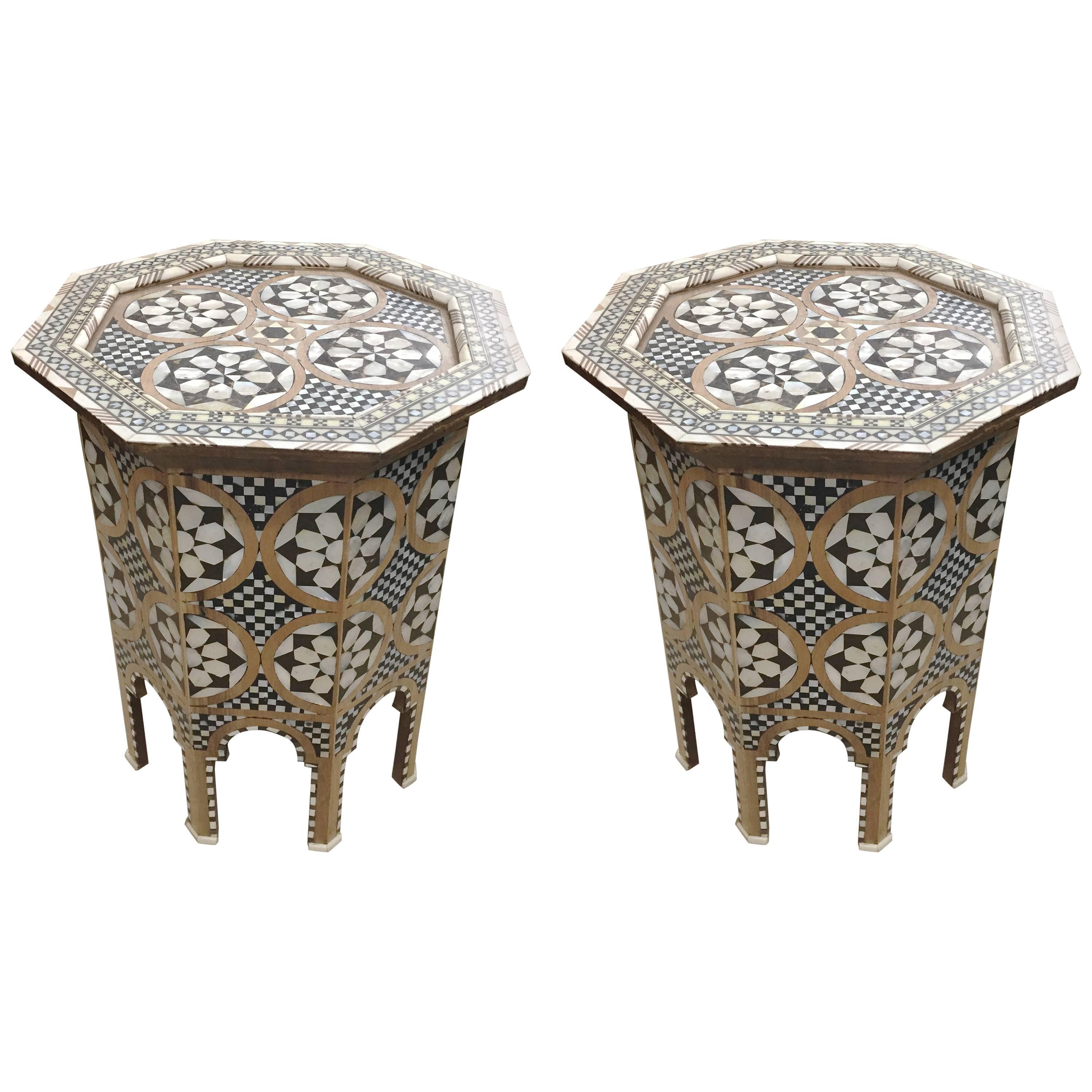 Pair of Moroccan Inlay Geometric Tables