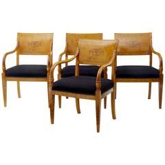 Set of four early 20th century Empire design Birch Inlaid Dining Armchairs