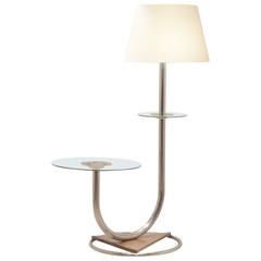 Art Deco Lighting, Chromium and Walnut Combo Floor Lamp and Side Table 8