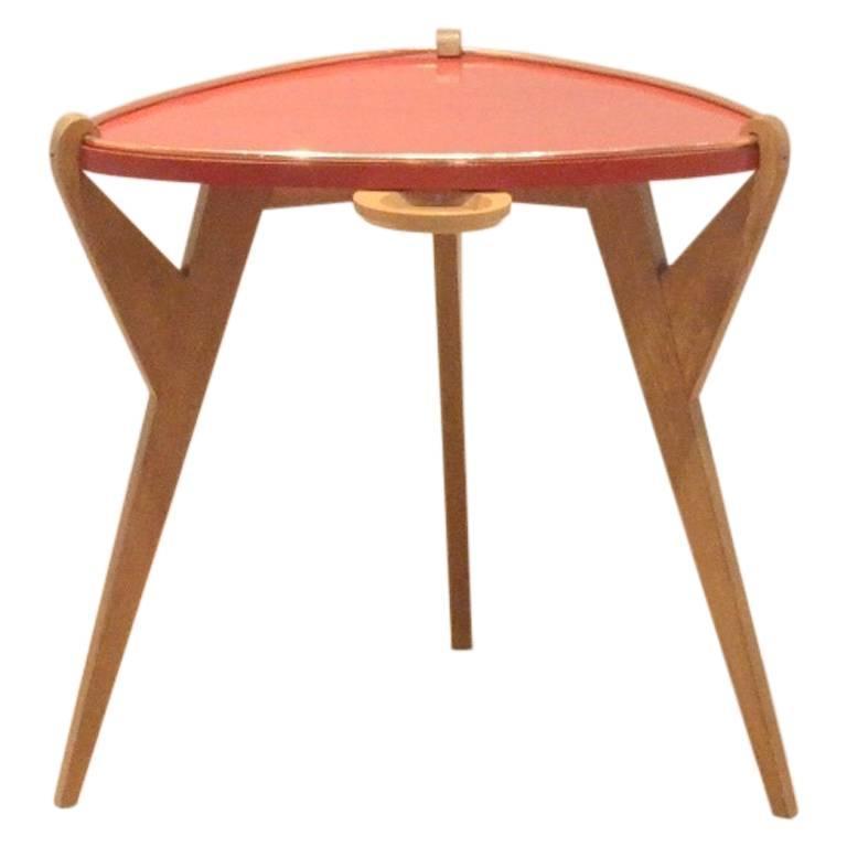 French Mid Century Reconstruction Period Oak And Red Lacquered Wood French Mid Century Reconstruction Period Oak Red Lacquered Wood Side Table For