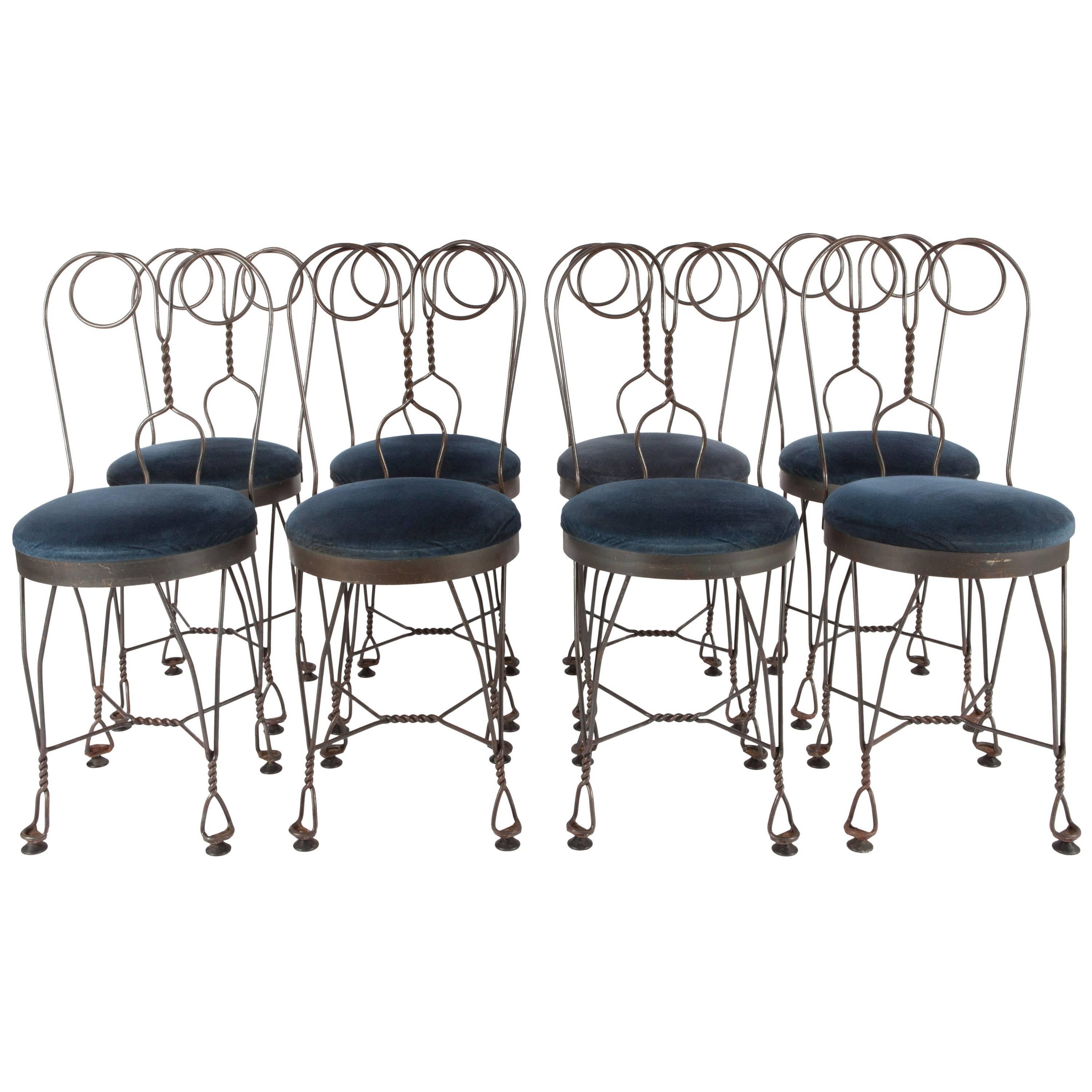 Regency Blue Velvet ice cream salon Chairs