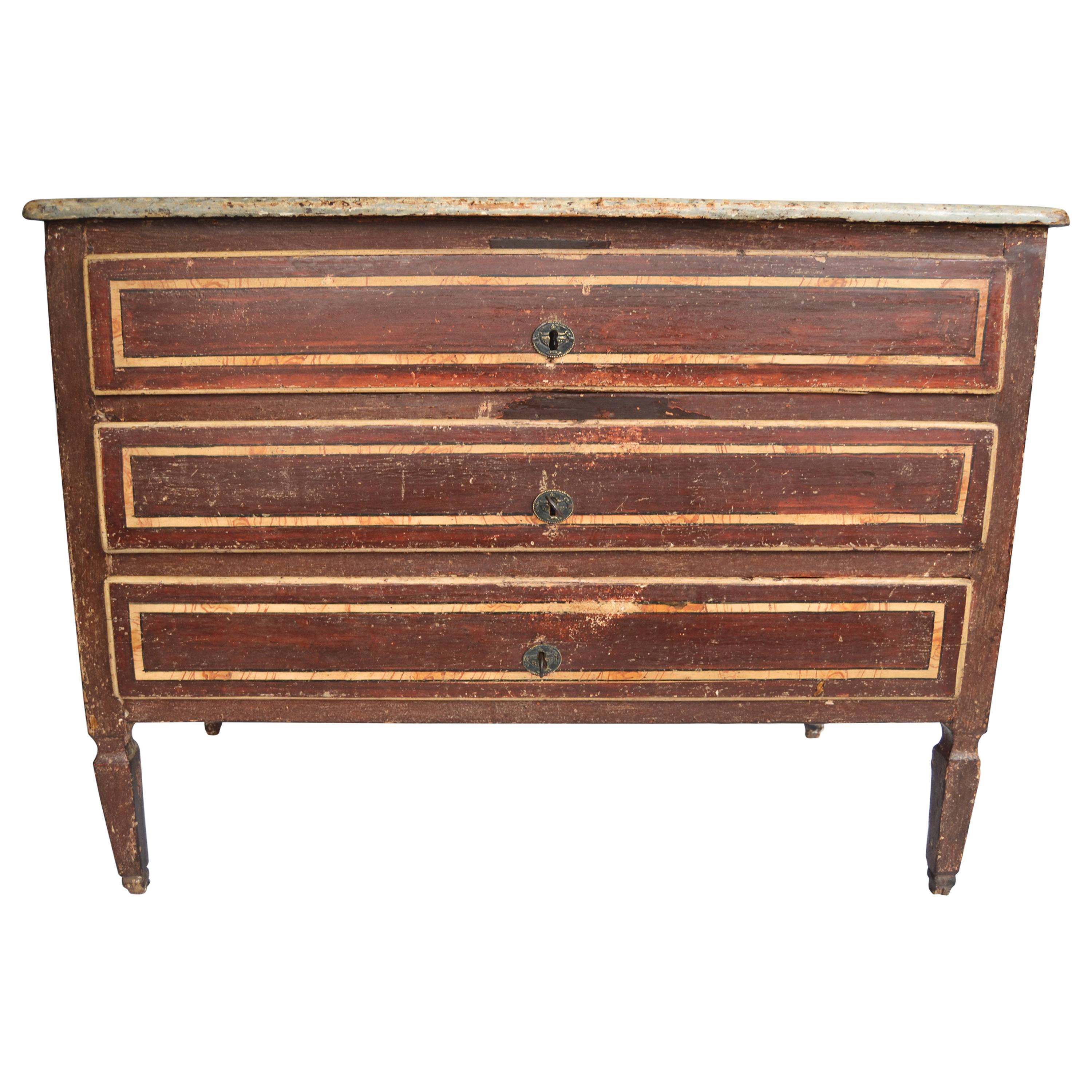 Late 18th Century Italian Neoclassical Faux Painted Chest For Sale