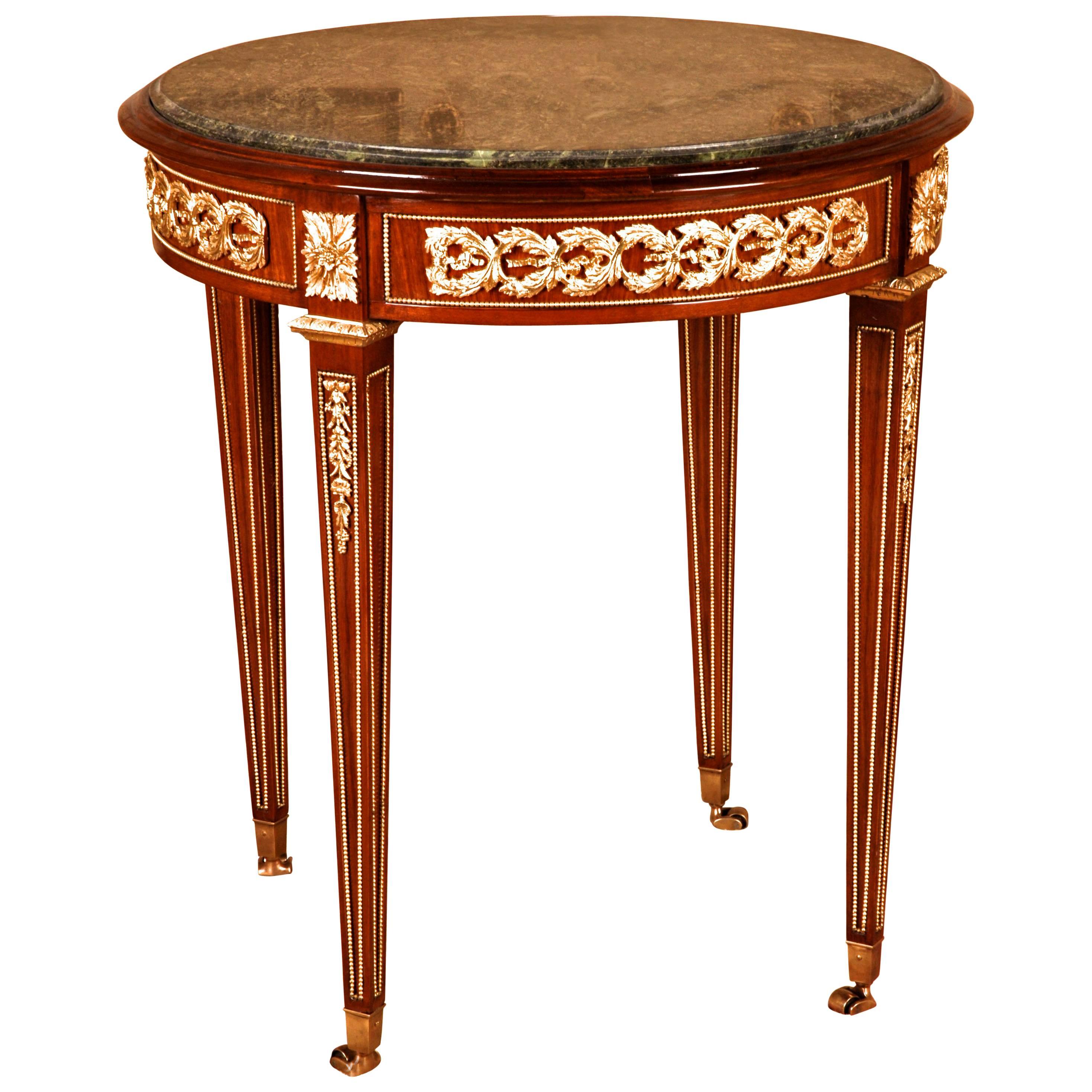 Table française de style Louis XVI du 20ème siècle avec plateau rond en marbre