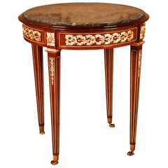 Table française de style Louis XVI du 20ème siècle avec plateau rond en marbre