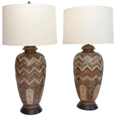 Pair James Mont Style Mid-Century Brass Lamps