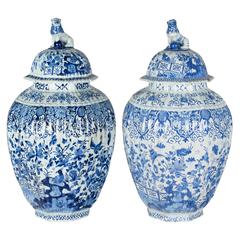 Antique Pair of Large 17th Century Delft Jars