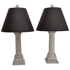 Pair of Weathered Marble Baluster from Lamps