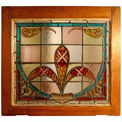 19th Century Art Nouveau Stained Glass Window with Fleur des Lys