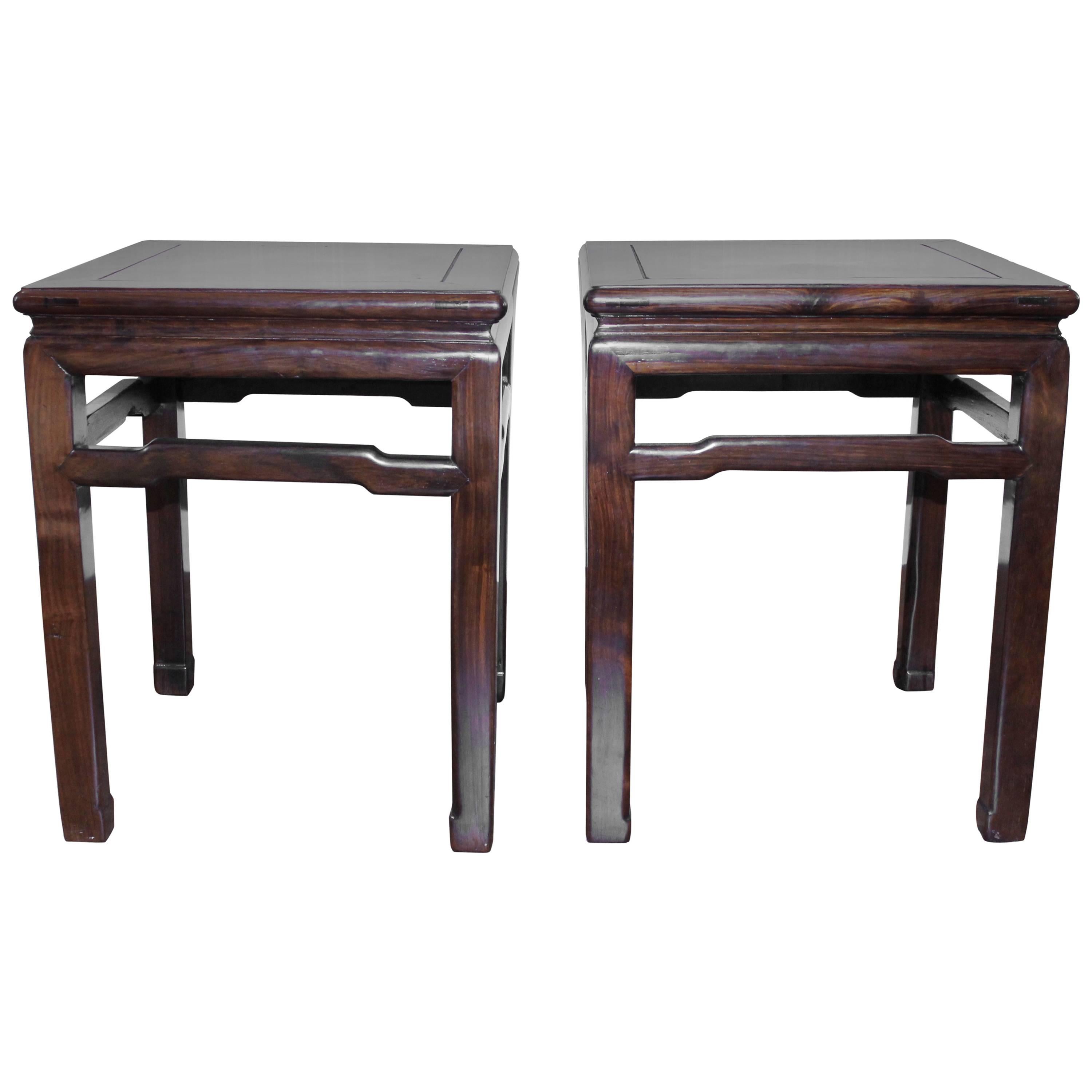 Pair of Chinese Hongmu 'Blackwood' Square Stools For Sale