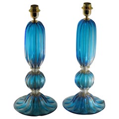 Alberto Donà Pair of Aquamarine Table Lamps, with Gold Leaf