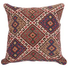 Antique Pillow Made Out of a 19th Century Reverse Sumak Mafrash Panel
