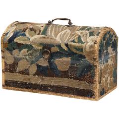 Bombe Wood Trunk Covered with 18th Century Aubusson Tapestry and Signed J. Lamy