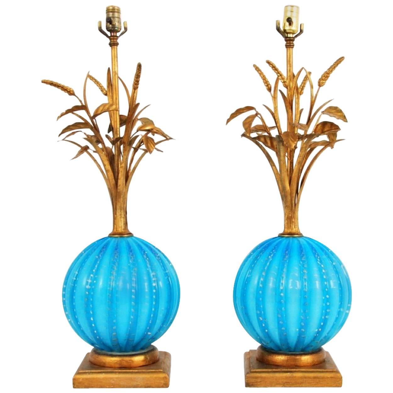 Pair of Murano Lamps Attributed to Barovier & Toso