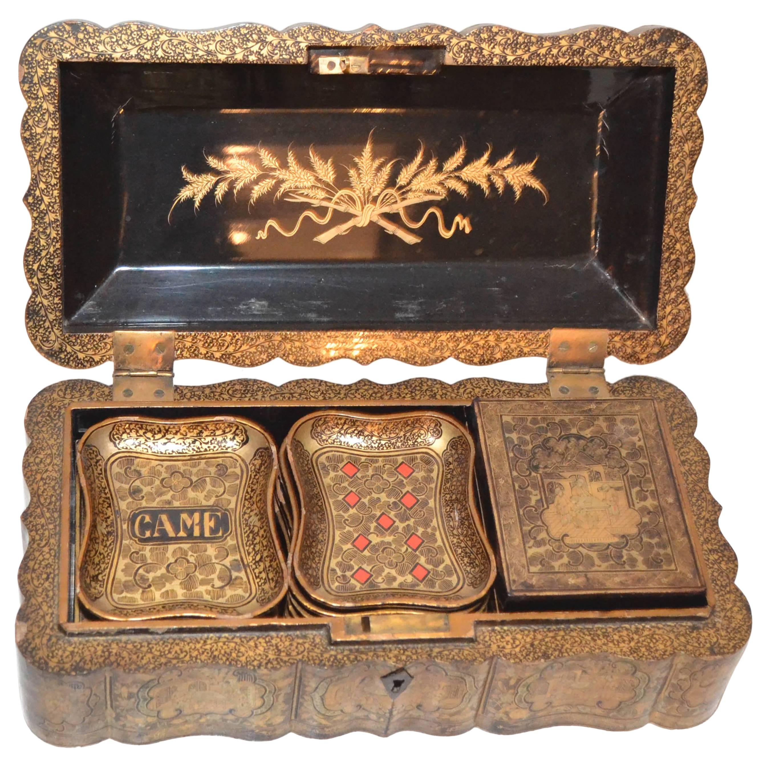 English Papier Mâché Card Game Box For Sale