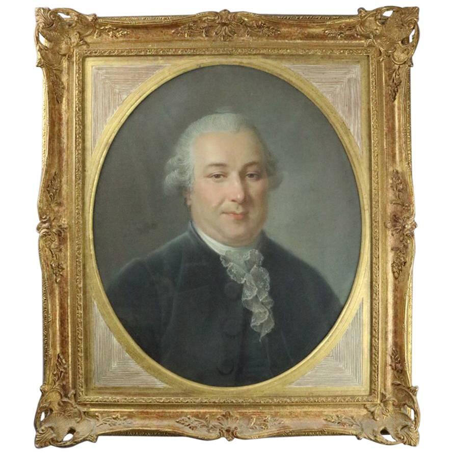 Late 18th Century Framed Portrait Pastel on Canvas Painting Attr. J. Russell