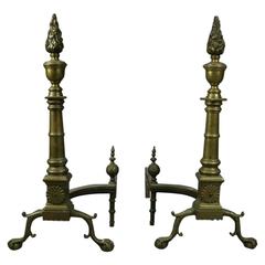 Antique Brass Federal Style Torchiere Andirons Claw and Ball Feet, circa 1900 7