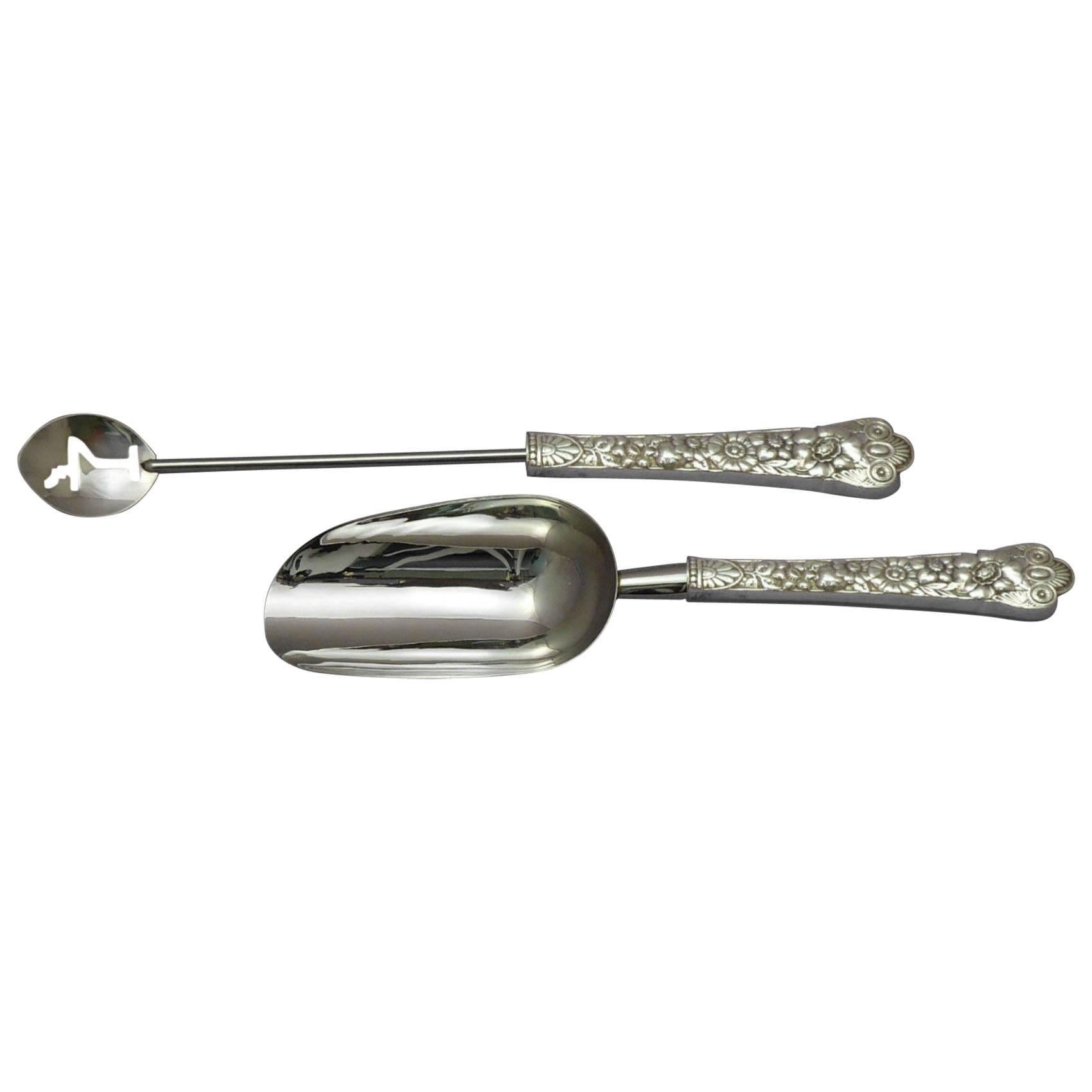Cluny by Gorham Sterling Silver Custom Bar Set, 2-Pc, Ice Scoop & Martini Spoon