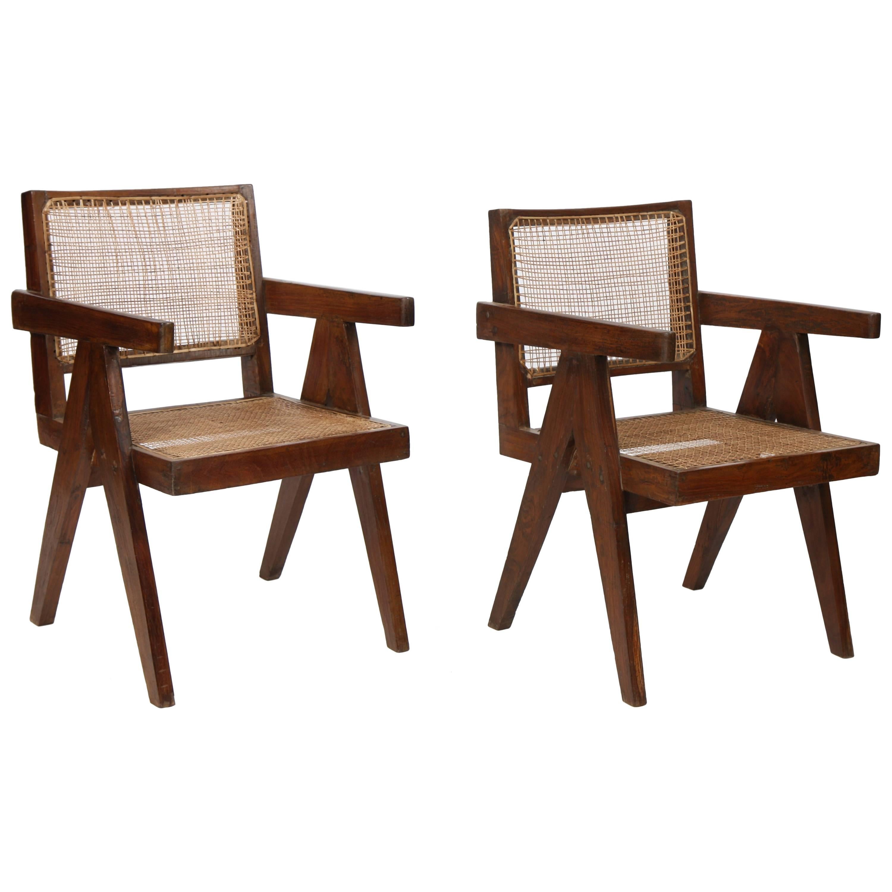 Set of Two Armchairs Called "Office Cane Chairs" from Pierre Jeanneret