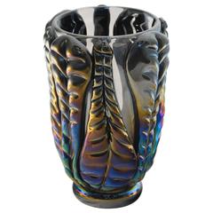 Vase with Black Leaves and Deep Iridescence, Massif, Clear Body