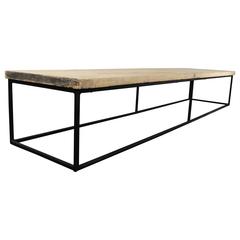 19th Century Sycamore Top on Bespoke Metal Frame Coffee Table Loft Warehouse