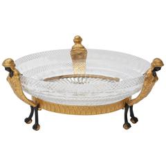 Viennese Empire Revival Bronze Dore and Cut Crystal Dish