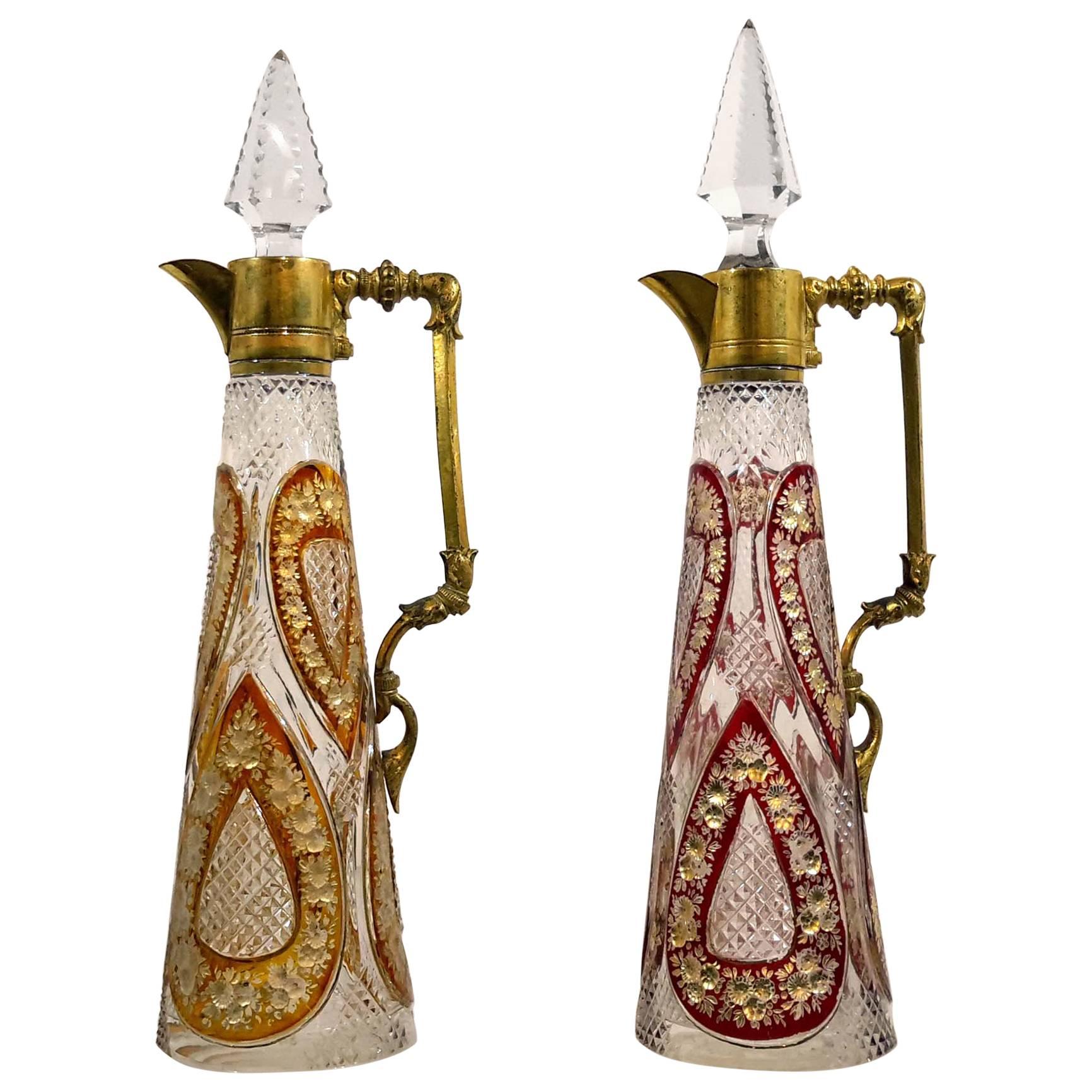 Pair of Gilt Bronze Mounted Cut Glass Ewers, 19th Century